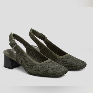 VIVAIA Melody Slingback Pro Square Toe Block Heel Dark Olive Sz 36/US 5.5-6